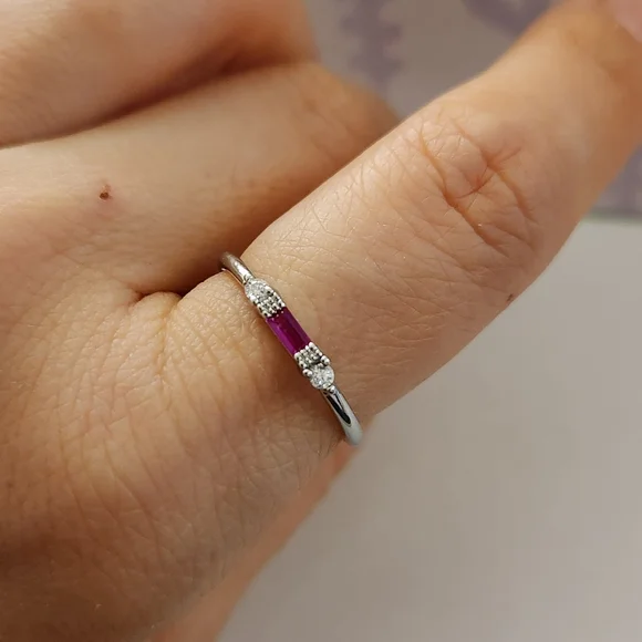 New 925 Silver Ruby Diamond Band Stacking Ring for Women - Picture 2 of 13